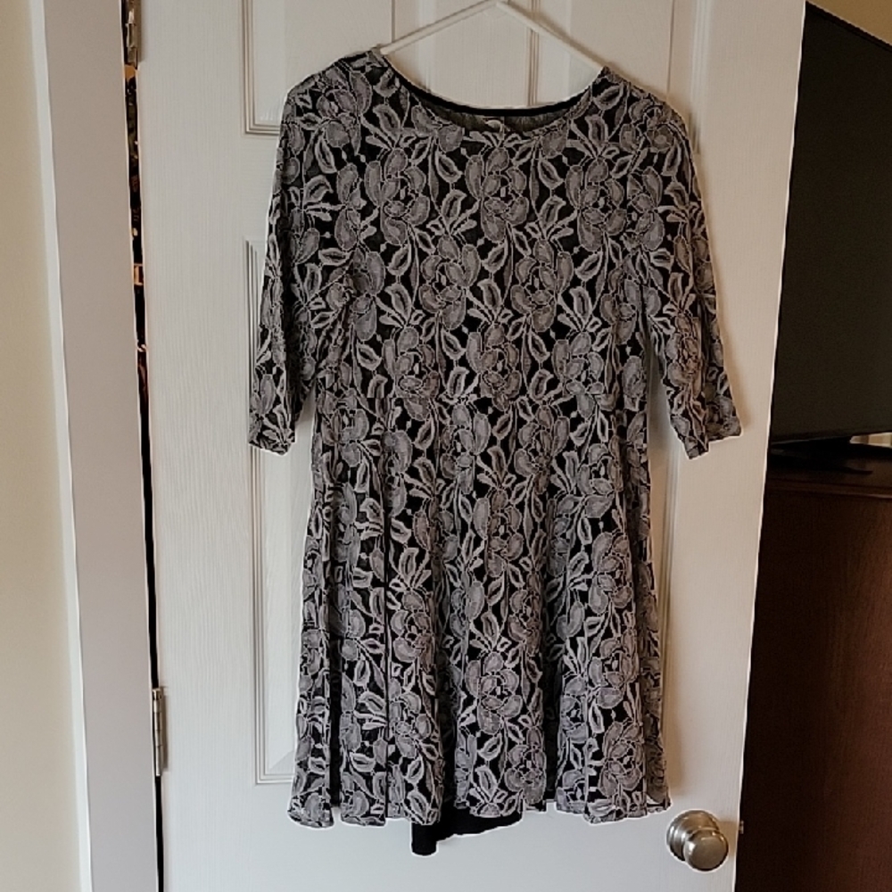 Free People Black and Gray Floral Long Sleeve Dress
